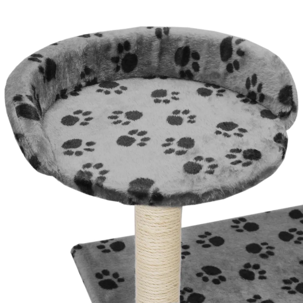 Albero per Gatti e Tiragraffi Sisal 95 cm Zampe Stampate Grigio CFW7755740