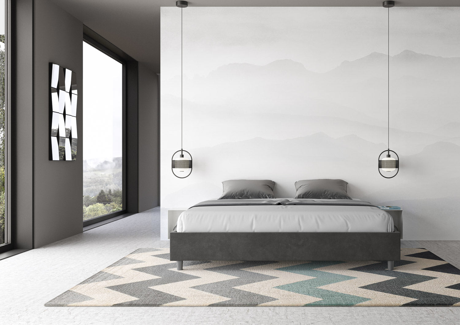 Letto Matrimoniale Extra Large Sommier 190x200 cm con Rete e Contenitore Azelia Grigio