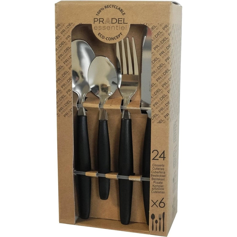 Trade Shop - Set Servizio Di Posate 24pezzi Per 6 Persone In Acciaio Inossidabile Colore Nero -