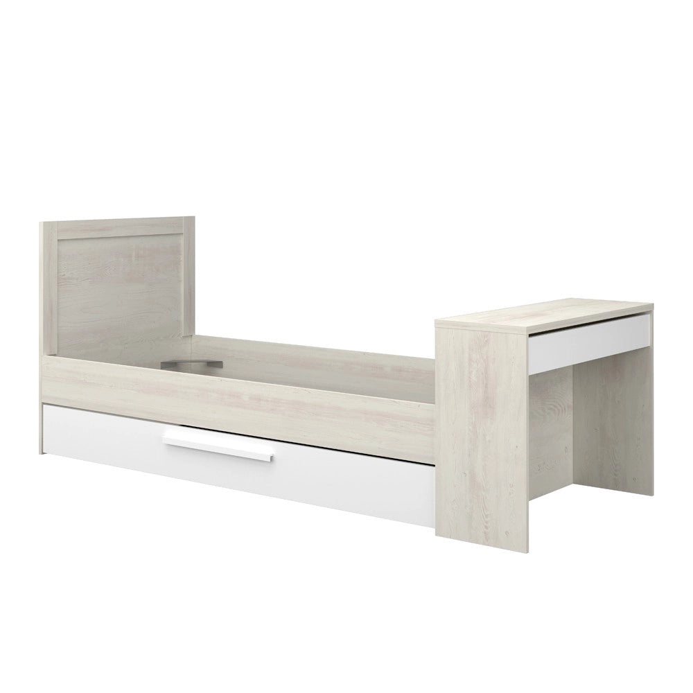 Letto con scrivania integrata e letto estraibile colore bianco vintage e bianco 1950