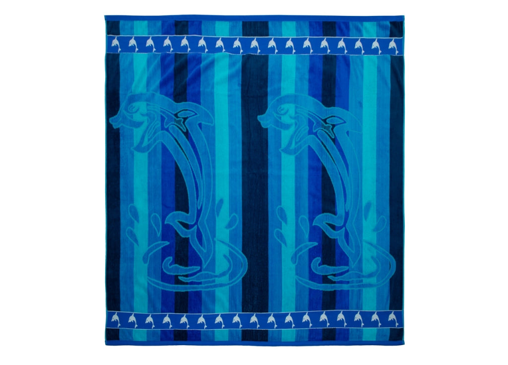 Telo Mare Jumbo Grande Jacquard Spugna Asciugamano Spiaggia - Telo Mare - Dolphin Stripe Blu