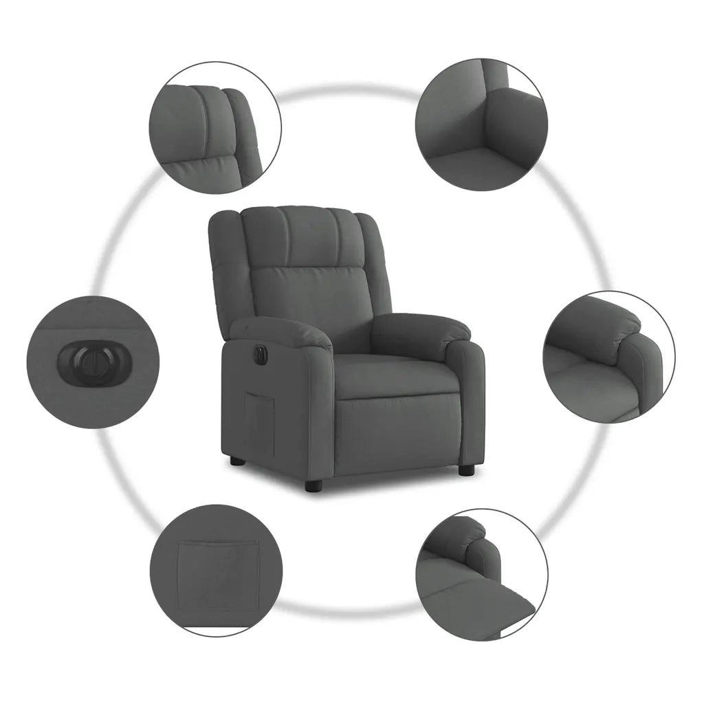 Poltrona Elettrica Reclinabile-Divano Sedia Grigio Scuro in Tessuto 710503