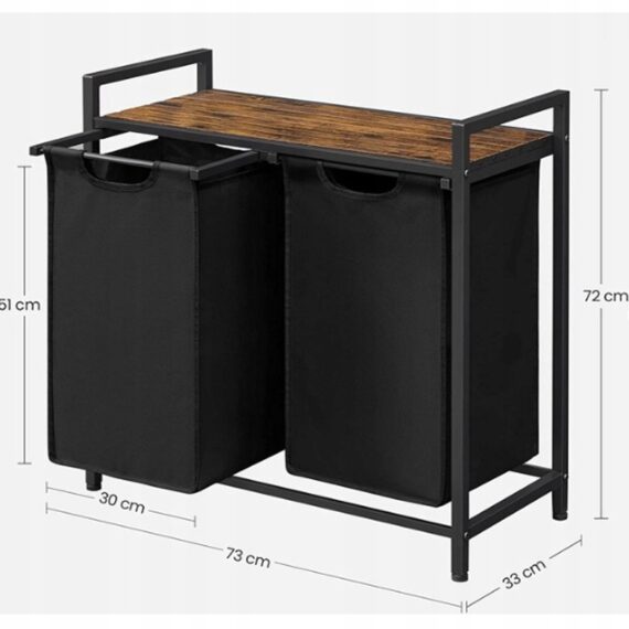 Cesto per la biancheria con misure 73x33x72 cm, colore nero, pratico e funzionale.