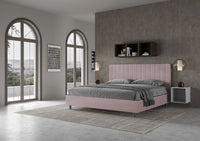 Letto Matrimoniale King Size 200x210 cm con Rete e Contenitore Imbottito in Microfibra Agueda Glicine