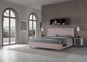 Letto Matrimoniale King Size 200x210 cm con Rete e Contenitore Imbottito in Microfibra Agueda Glicine