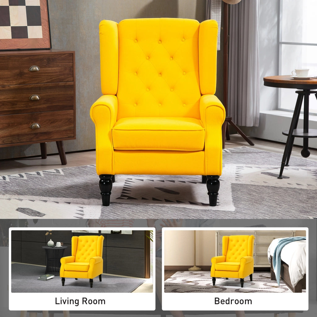 Poltrona Camera da Letto in Stile Francese 74x86x102 cm con Ampia Seduta e Gambe in Legno in Velluto Giallo