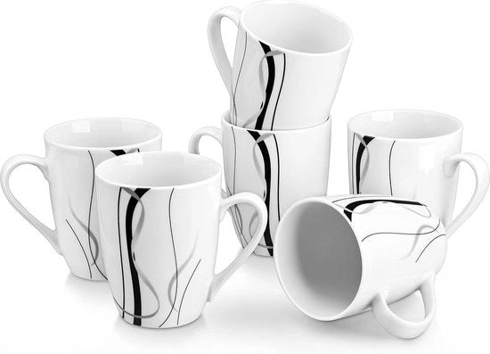 Set di tazze da caffè in porcellana da 6 - 350 ml - altezza 10.2 cm - aggiunta al set da pranzo Fiona - tazze da tè per 6 persone.
