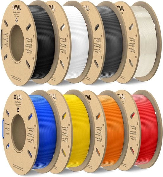 Filamento PLA Multicolore 1,75mm - Pieghevole di Alta Qualità - 2kg 250g bobina - 8 pacchi - Nero-Bianco-Grigio-Translucido-Blu-Rosso-Arancione-Giallo Vivace