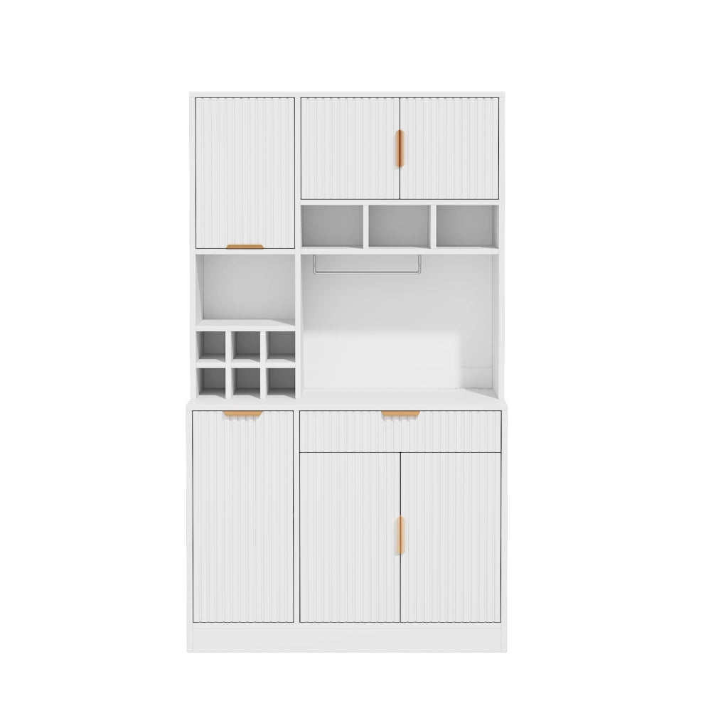 Mobile buffet alto 100x40x175 cm bianco, multi-livello, prese integrate, USB-A/USB-C e portabicchieri