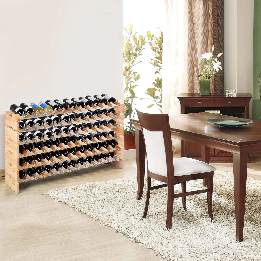 Porta Bottiglie di Vino per 72 Bottiglie, Porta Vino da Terra Impilabile Espandibile, Cantinetta Vino Legno per Angolo Bar, Salotto, Cucina, Bistrot, Ristorante, 119 x 29 x 71,5 cm, Naturale
