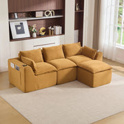 Divano modulare componibile con pouf; corduroy arancione