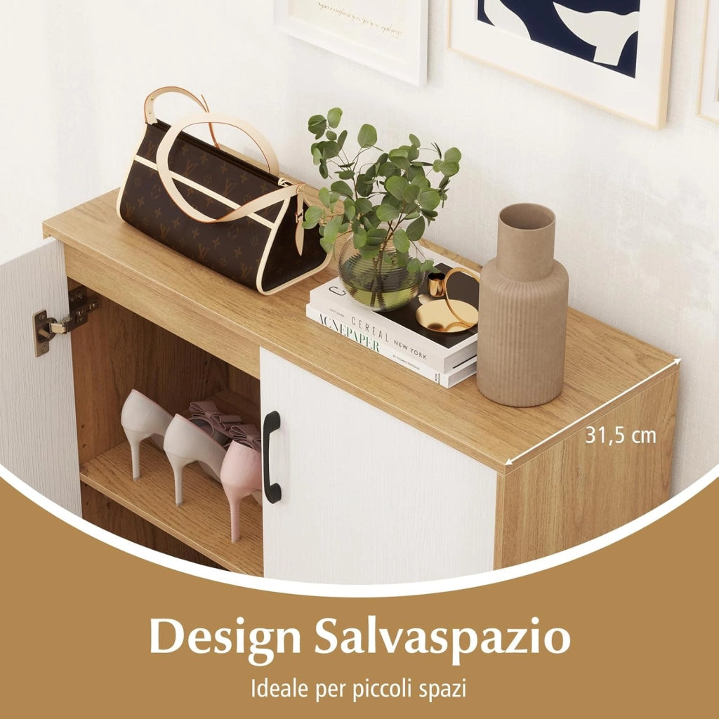 Credenza Bassa per Soggiorno con 2 Ante e Mensola Regolabile su 5 Livelli, Mobile da Cucina Moderno in Legno, Mobiletto Salvaspazio per Salotto e Ingresso, 80 x 31,5 x 82 cm (Naturale)