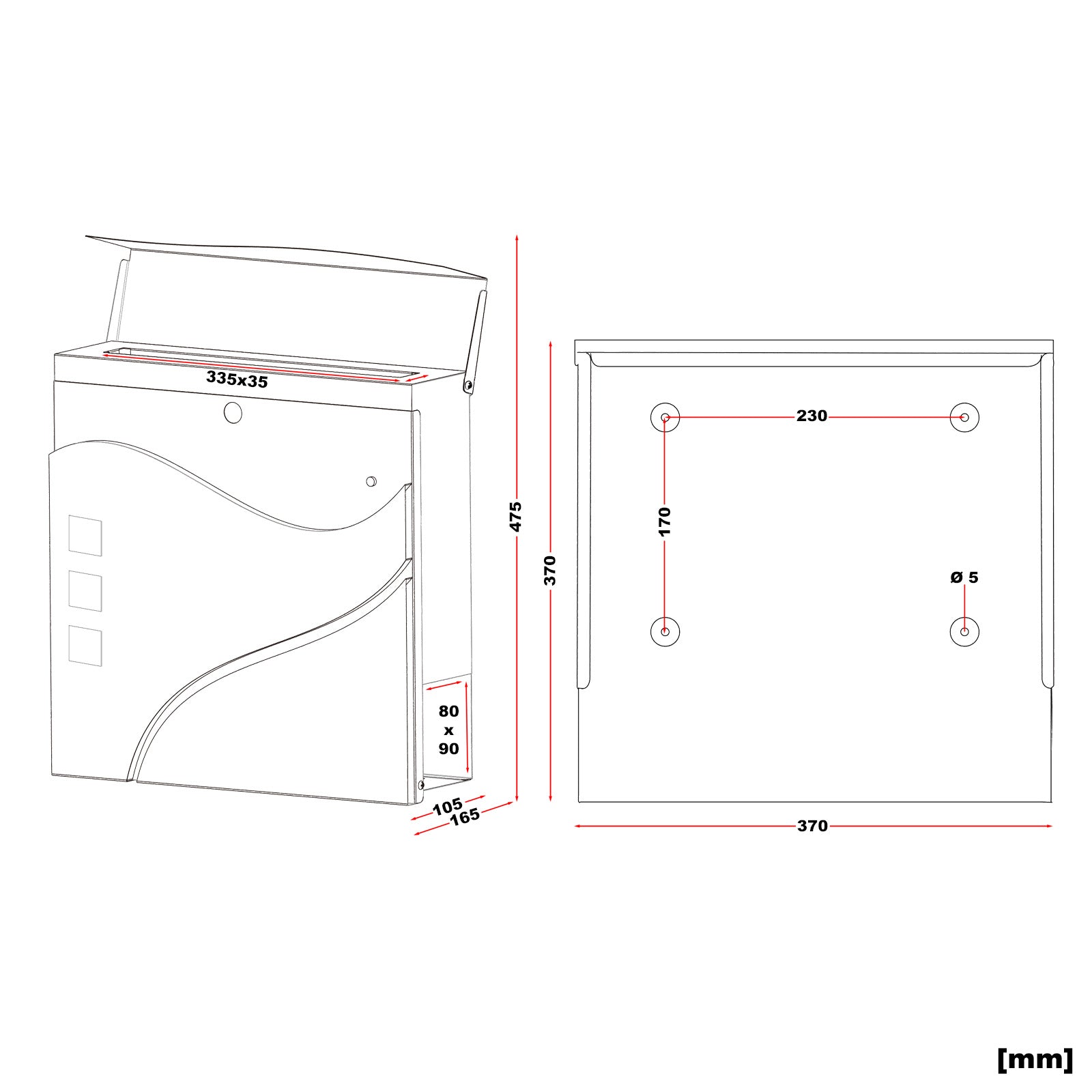Cassetta postale con vano portagiornale V28 bianco 370 x 105 x 370 mm
