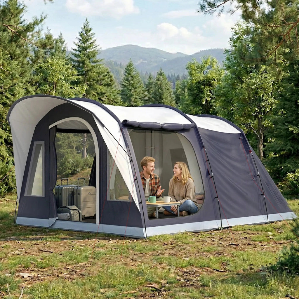 Tenda Tunnel 2-4 Persone 480x300x213 cm Camera da Letto Zona Giorno Impermeabile in Fibra di Vetro e Poliestere Blu Navy