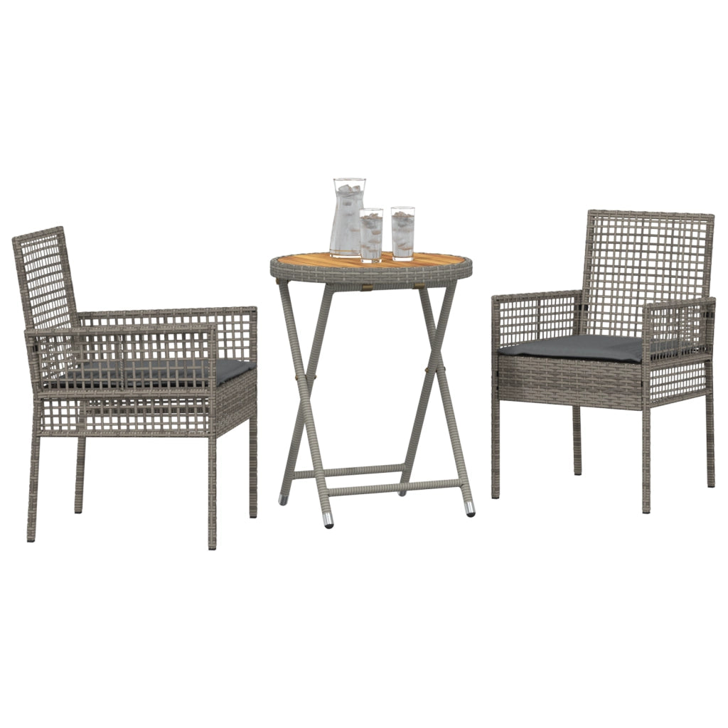 Set Bistro da Giardino a 3 Pezzi con Cuscini Grigio in Rattan Sintetico