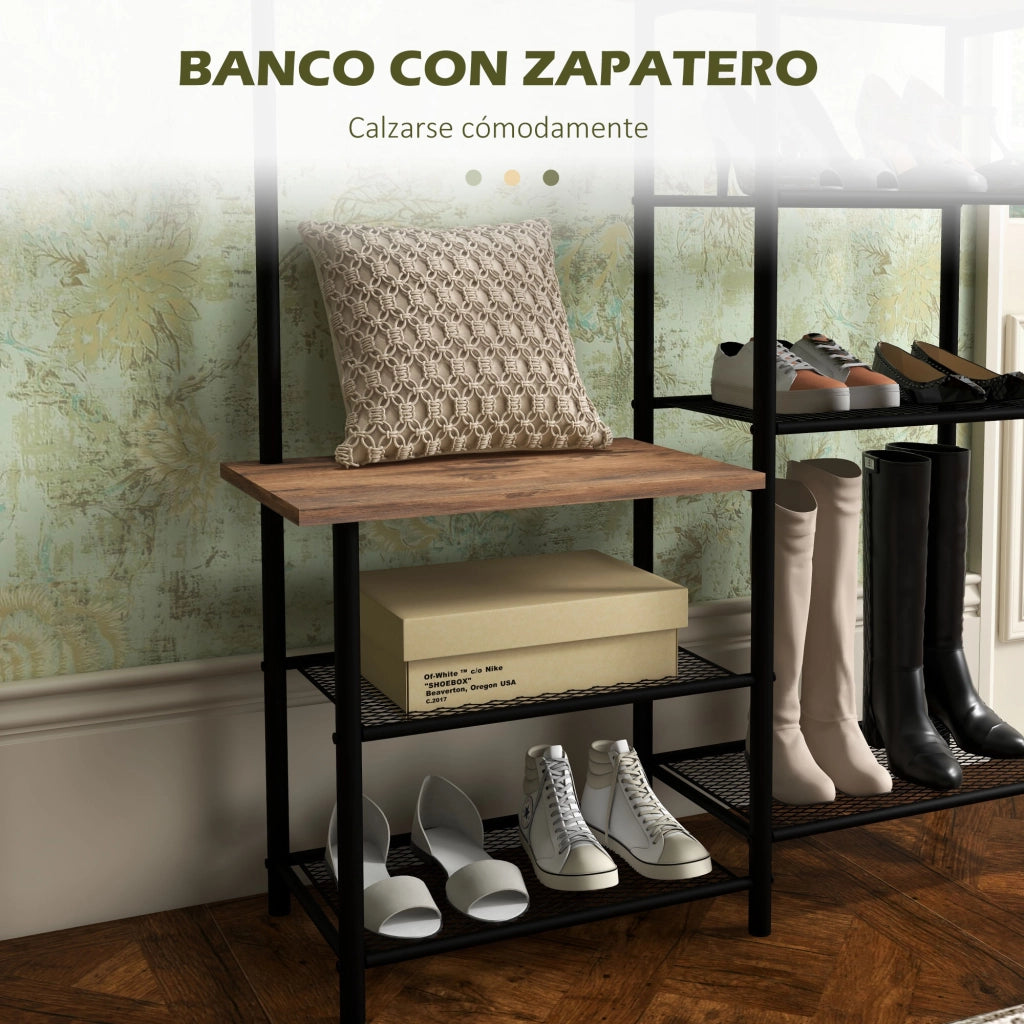 Appendiabiti con Scarpiera e Ripiani ¨C Zephmum ¨C Marrone 92.5x28.2x182 cm