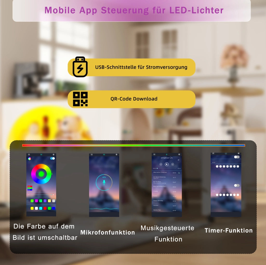 Tavolo bar estensibile mobile con LED e USB 135-205x39x100 cm in MDF bianco