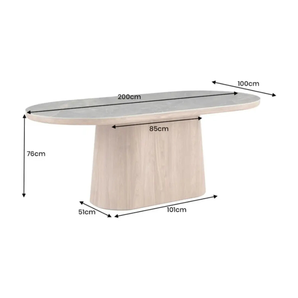 Tavolo da pranzo LUMEA – Ovale 200 cm – Effetto marmo grigio – Piede largo – Stile contemporaneo
