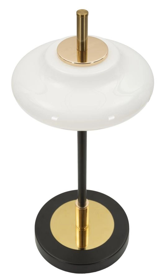 Lampada da Tavolo Vintage Ø22x46 cm in Ferro e Vetro Oro e Nero e Bianco