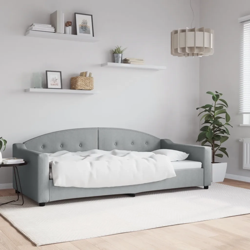 Letto singolo | Letto per adulti | Letto da Giorno Grigio Chiaro 90x200 cm in Tessuto
