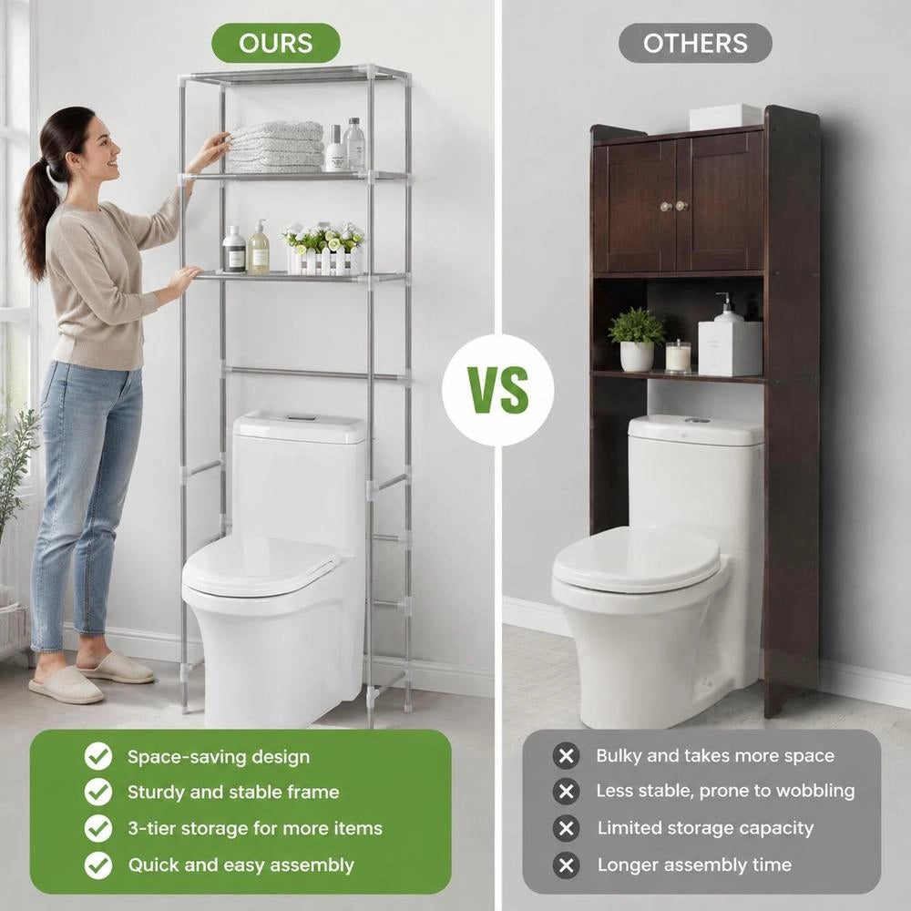 Toilet Shelf 3 Shelves Silver 53x28x169 Cm