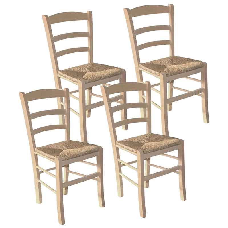 SEDIA IN LEGNO COLORE NATURALE 44×42×87 CM MODELLO PAESANA CON SEDUTA IN PAGLIA GREZZA E SCHIENALE ALTO - 4PZ