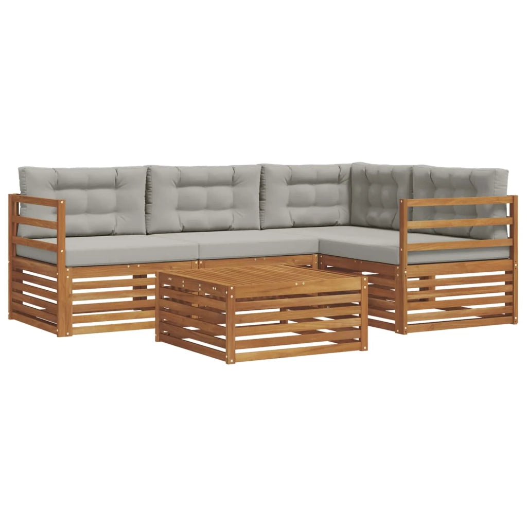 Set di divani da esterno 5 pcs Grigio Naturale e Chiaro