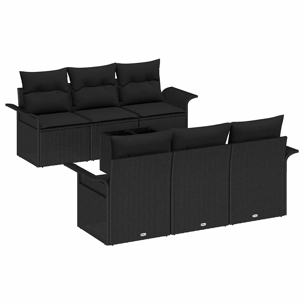Set Divano da Giardino con cuscino 7 pcs Nero polyrattan 3353922