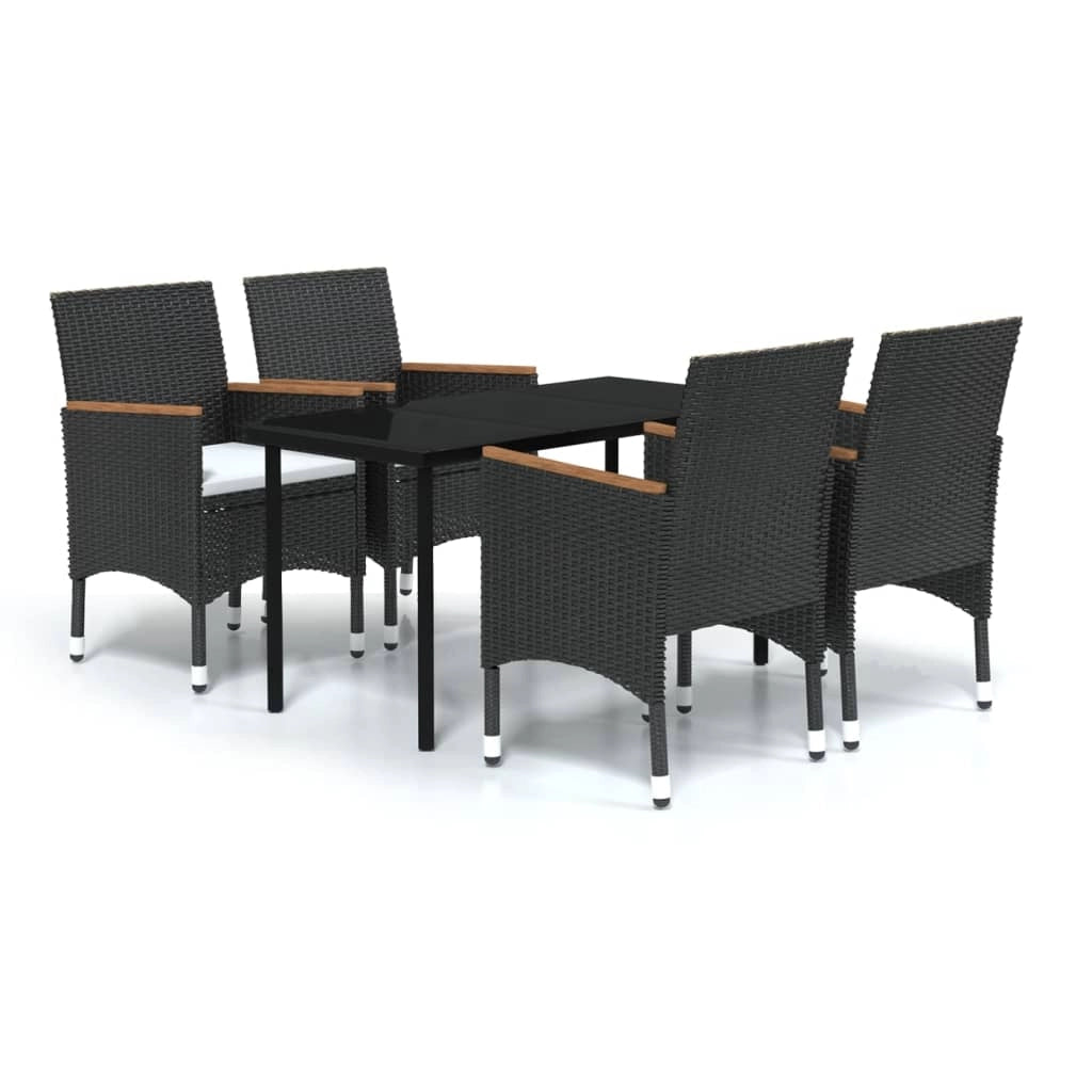 Set da pranzo da esterno nero da 5 pezzi con cuscini 02_0014153