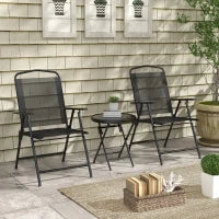 Set Bistrò da Giardino 3 Pezzi con 2 Sedie e Tavolino Rotondo Pieghevole, Piano in Vetro Temperato, Metallo Epossidico Tessuto a Maglia