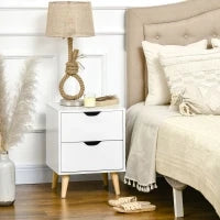 Comodino Stile Scandinavo con 2 Cassetti, 40 x 35 x 50,5 cm, Bianco e Effetto Legno