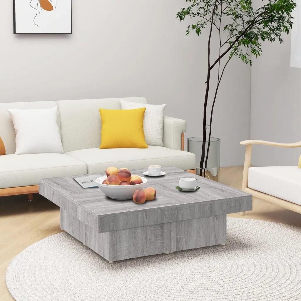 Tavolino da Salotto-Tavolino da soggiorno-Tavolo Grigio Sonoma 90x90x28 cm Legno Multistrato 798788