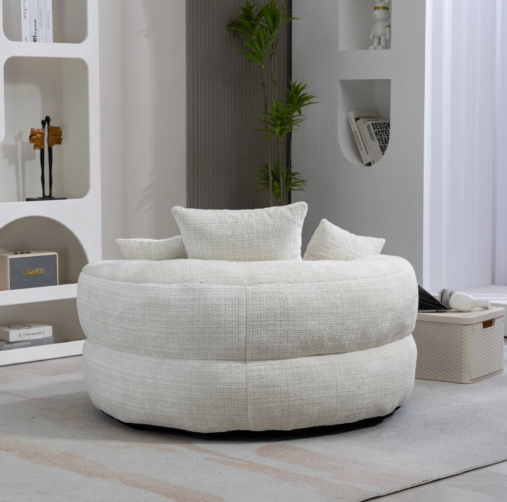 Sitzsack poltrona lazy in ciniglia beige 108x108x52 cm con schienale alto e braccioli