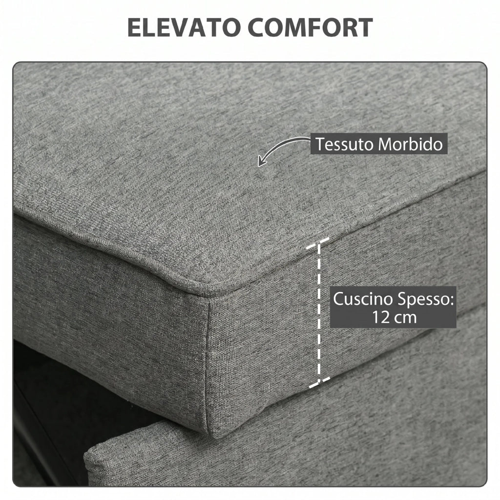 Divano Letto 2 Posti con Schienale Regolabile e Cuscini ¨C Zephmum ¨C Tessuto Grigio