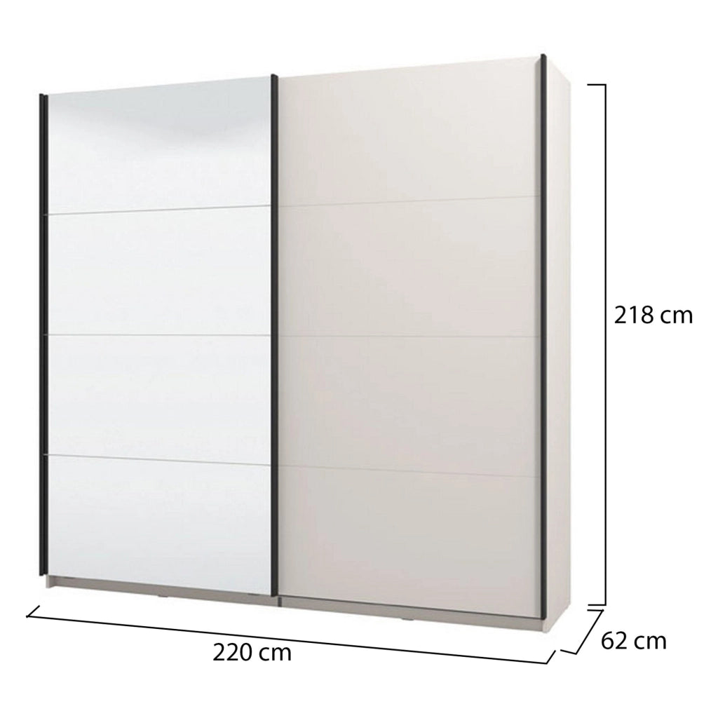 Armadio Camera da Letto Laghi, Guardaroba Grande Appendiabiti, 220x217.5h cm Bianco Crema