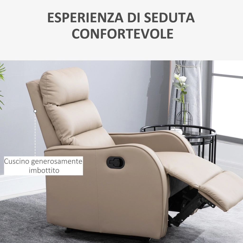 Poltrona Reclinabile 160° max con Poggiapiedi 65x89x100 cm in Pelle PU Legno e Acciaio Marrone Chiaro