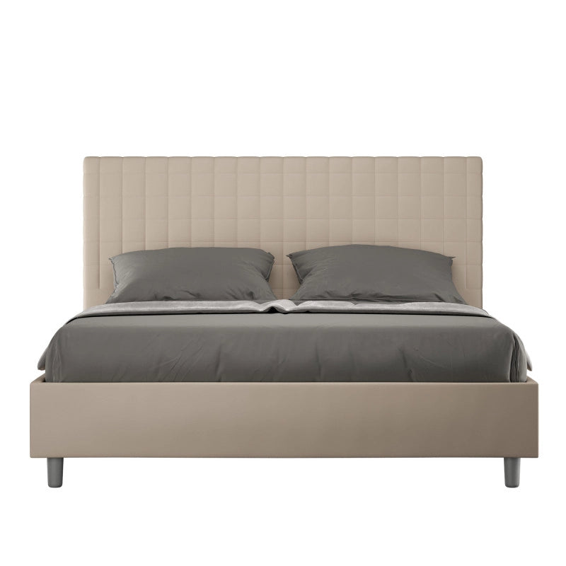 Letto imbottito Letto Matrimoniale alla Francese 150x190 cm Sunny - Similpelle,Tortora,Contenitore