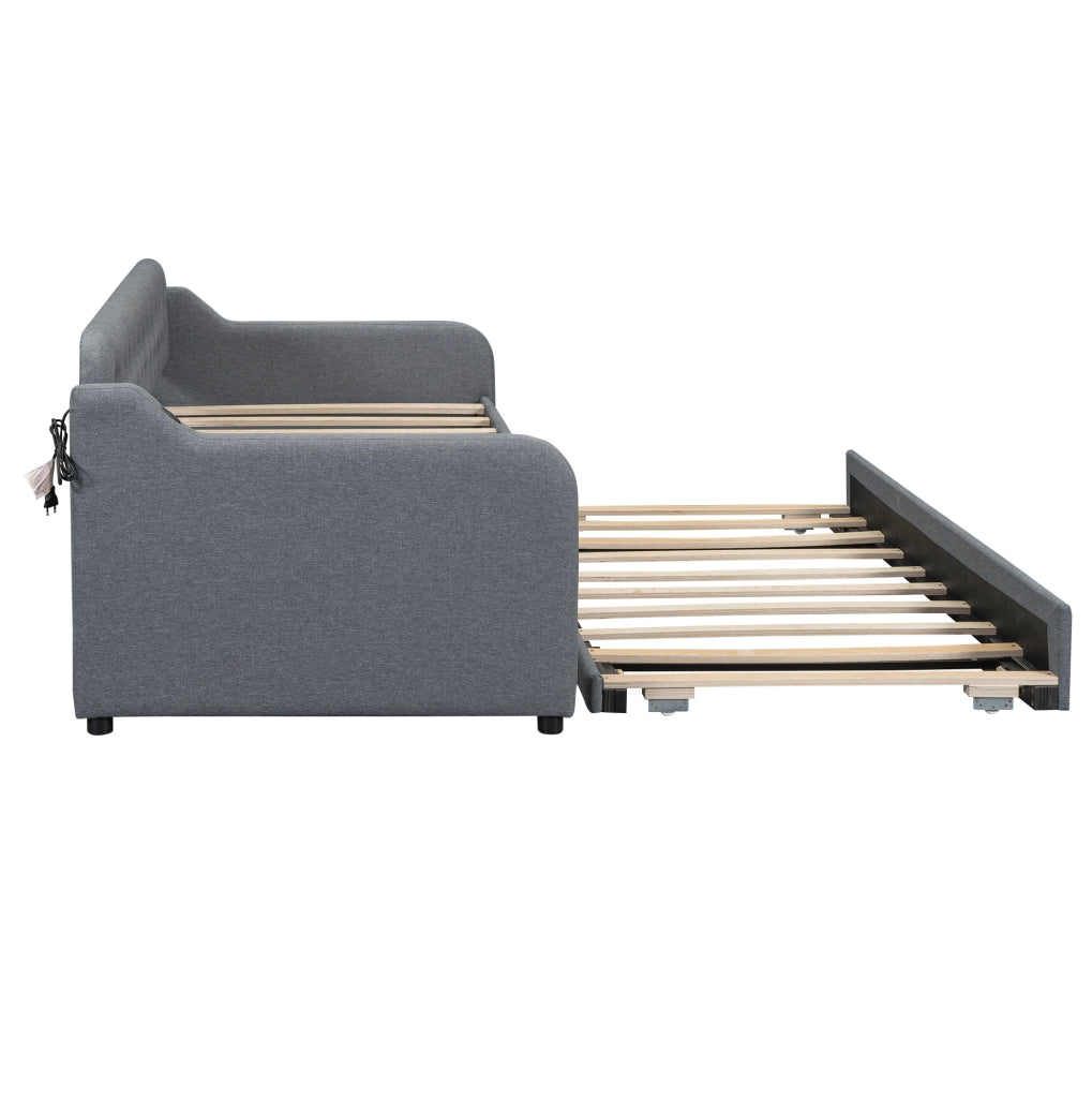 DIVANO LETTO 90x200 cm con USB in lino grigio
