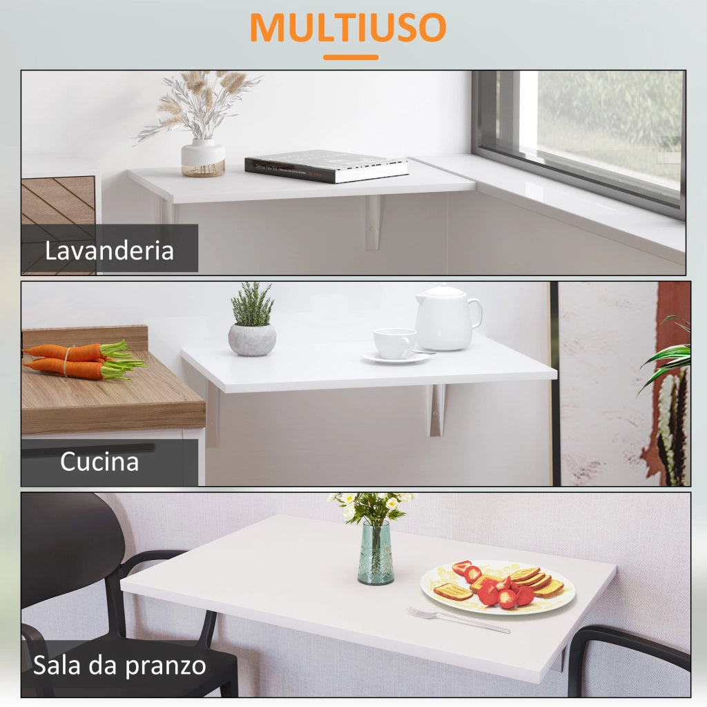 Tavolino Pieghevole Salvaspazio ¨C zephmum ¨C MDF e Metallo Bianco 60x40x20cm