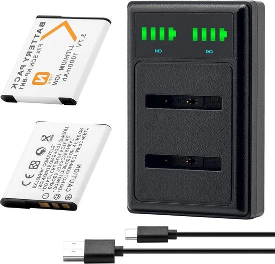2 batterie + caricabatterie LCD USB per fotocamera Sony DSC-W800 DSC-WX220 DSC-W830 DSC-W810 DSC-QX30 DSC-QX100 DSC-QX10 - Batterie ricaricabili