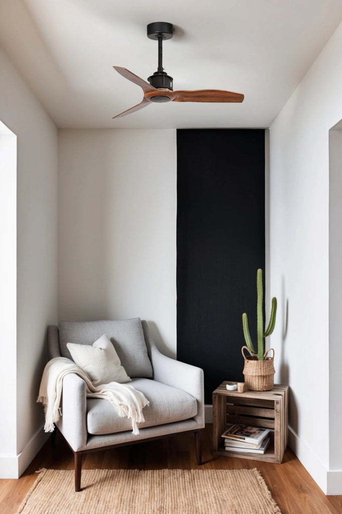 FARO Ventilatore da soffitto senza luce acciaio Nero-Marrone motore DC 6 velocita funzione inversa per ambienti fino a 13 m² FARO-33425