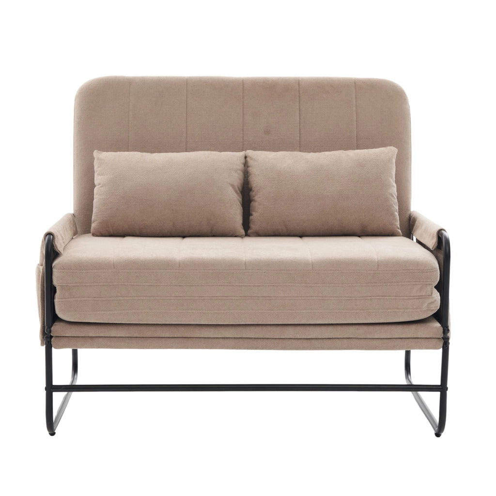 Divano letto 2 posti trasformabile in chenille kaki con struttura in metallo; 104x85x92 cm