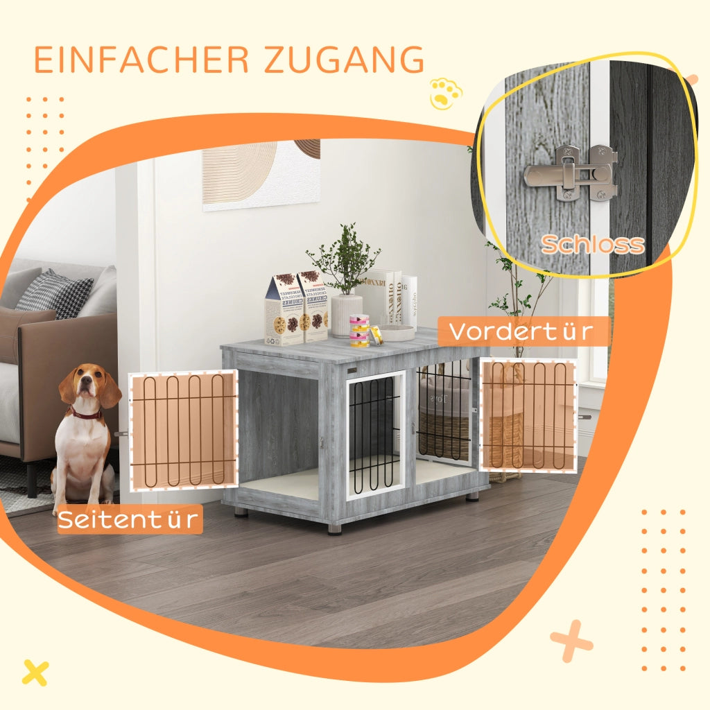 Scaffale per cani con due porte e due chiusure, interno imbottito, struttura in acciaio, grigio 90 × 58 × 65 cm