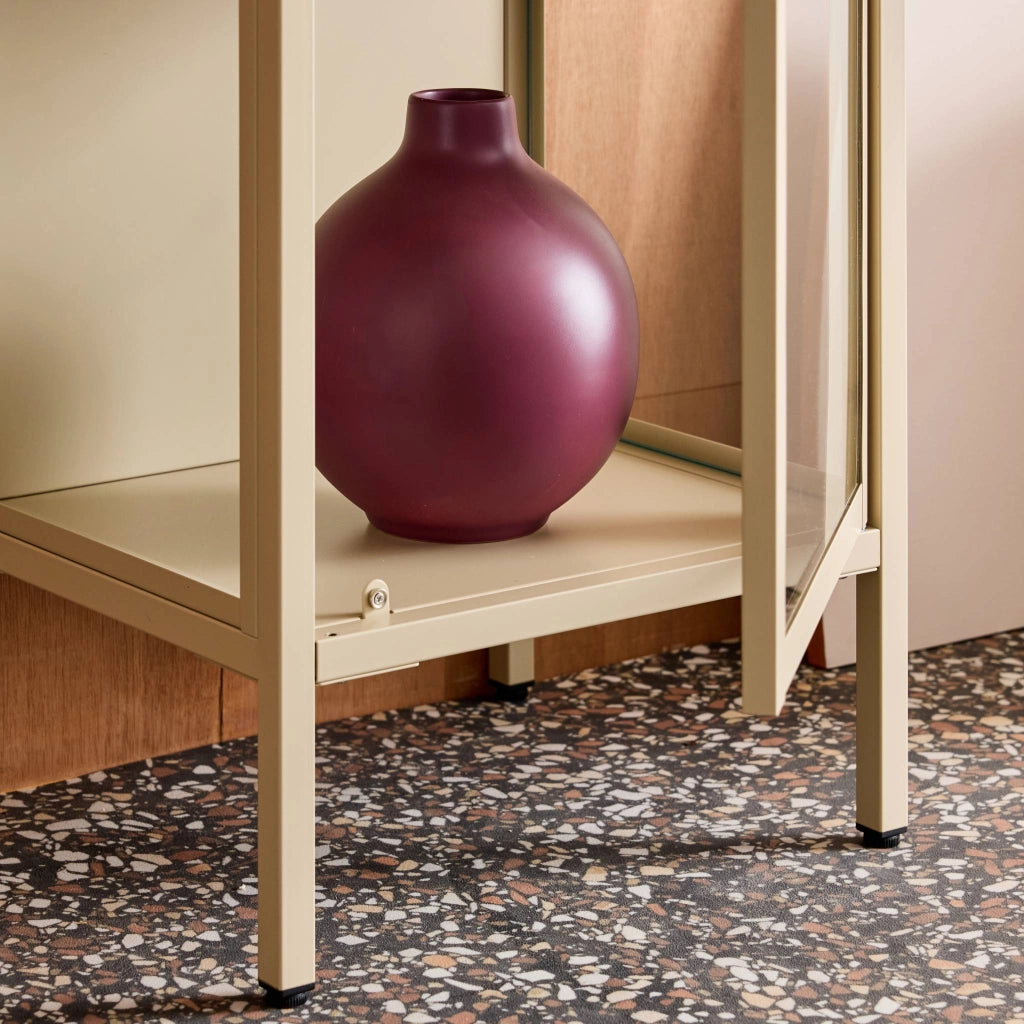 Vetrina in acciaio e vetro temperato con 1 anta, 160cm, beige