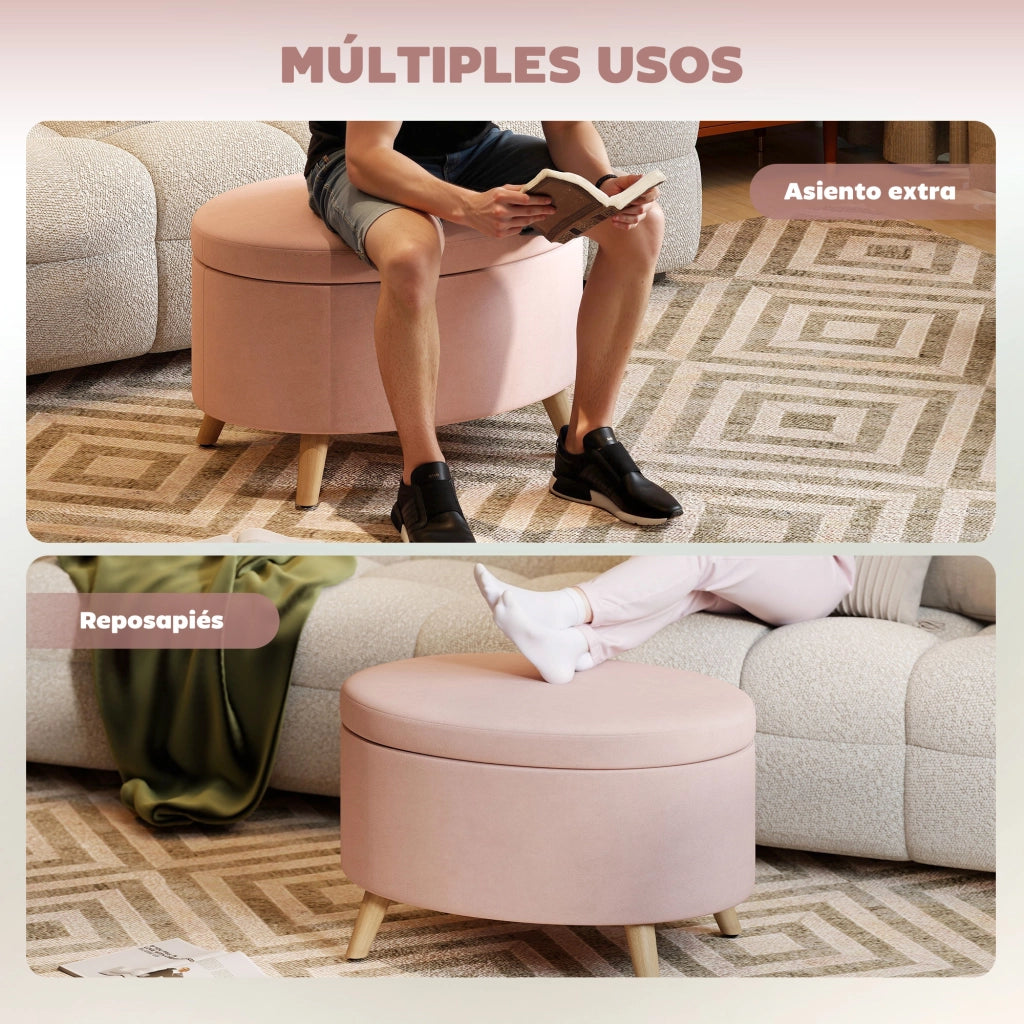 Poltrona Puff con Cassetto ¨C zephmum ¨C Velluto Rosa 71x51.5x42 cm