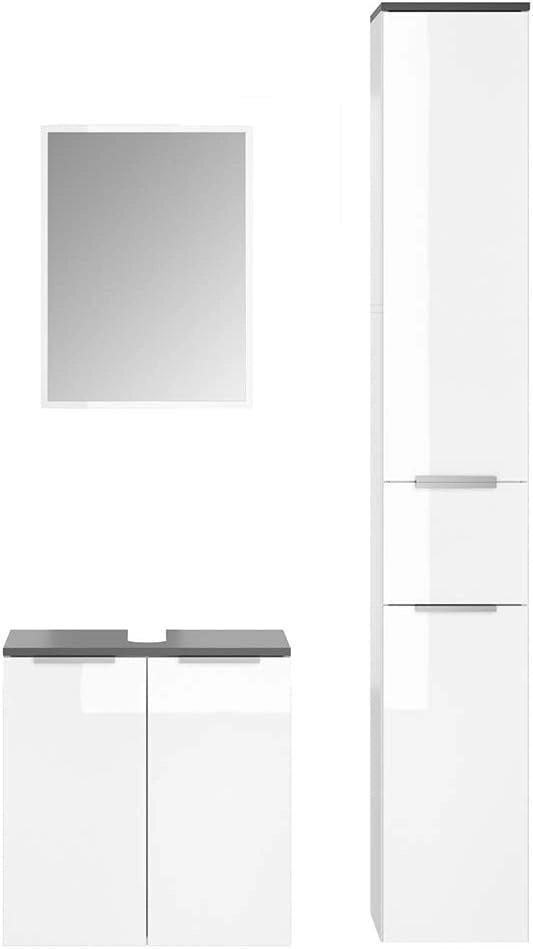 Set mobili bagno Otis, Bianco, 58 cm, composto da specchio da bagno e mobile sottolavabo