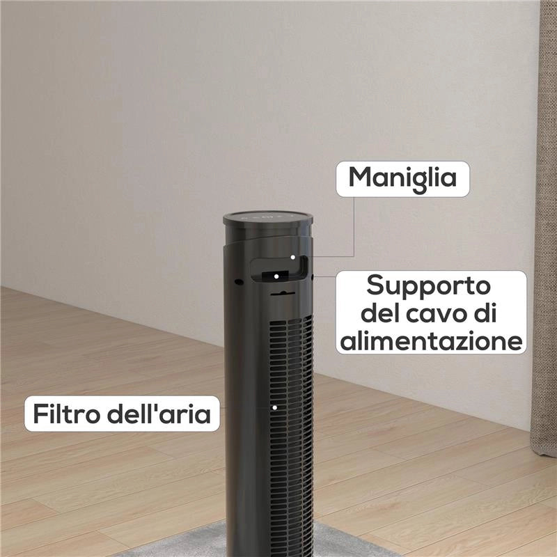 VENTILATORE A TORRE 45W A 4 MODALITÀ E 3 VELOCITÀ CON TIMER DA 12H, IN ABS, Ø31.5X93 CM, NERO