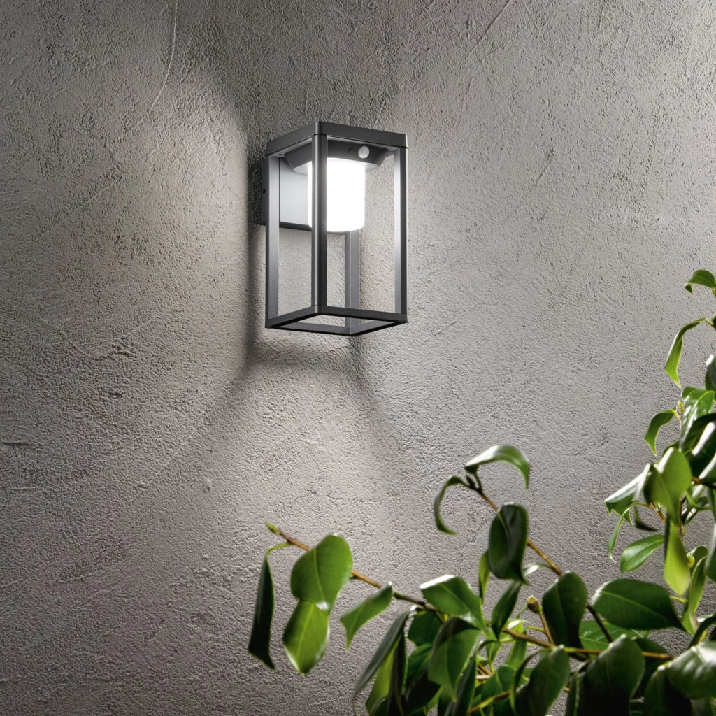 APPLIQUE LED KYOTO ANTRACITE 2,5W 300LM 4000K CON PANNELLO SOLARE E SENSORE DI MOVIMENTO IP44 14,2X15,7X25CM