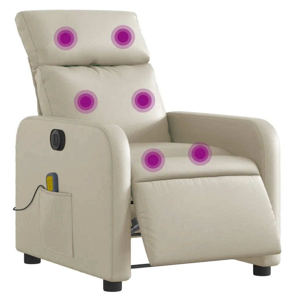 Poltrona Massaggiante | Sedia Relax Elettrica Reclinabile Crema Similpelle