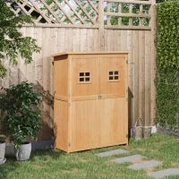Casetta da Giardino Legno con Porta Doppia, Mensole e Finestre, 127.5x50x164cm
